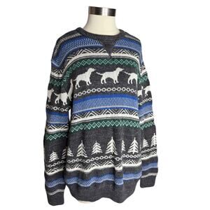 Chaps Crewneck Knit Sweater Dogs and Trees Winter Print Size Medium